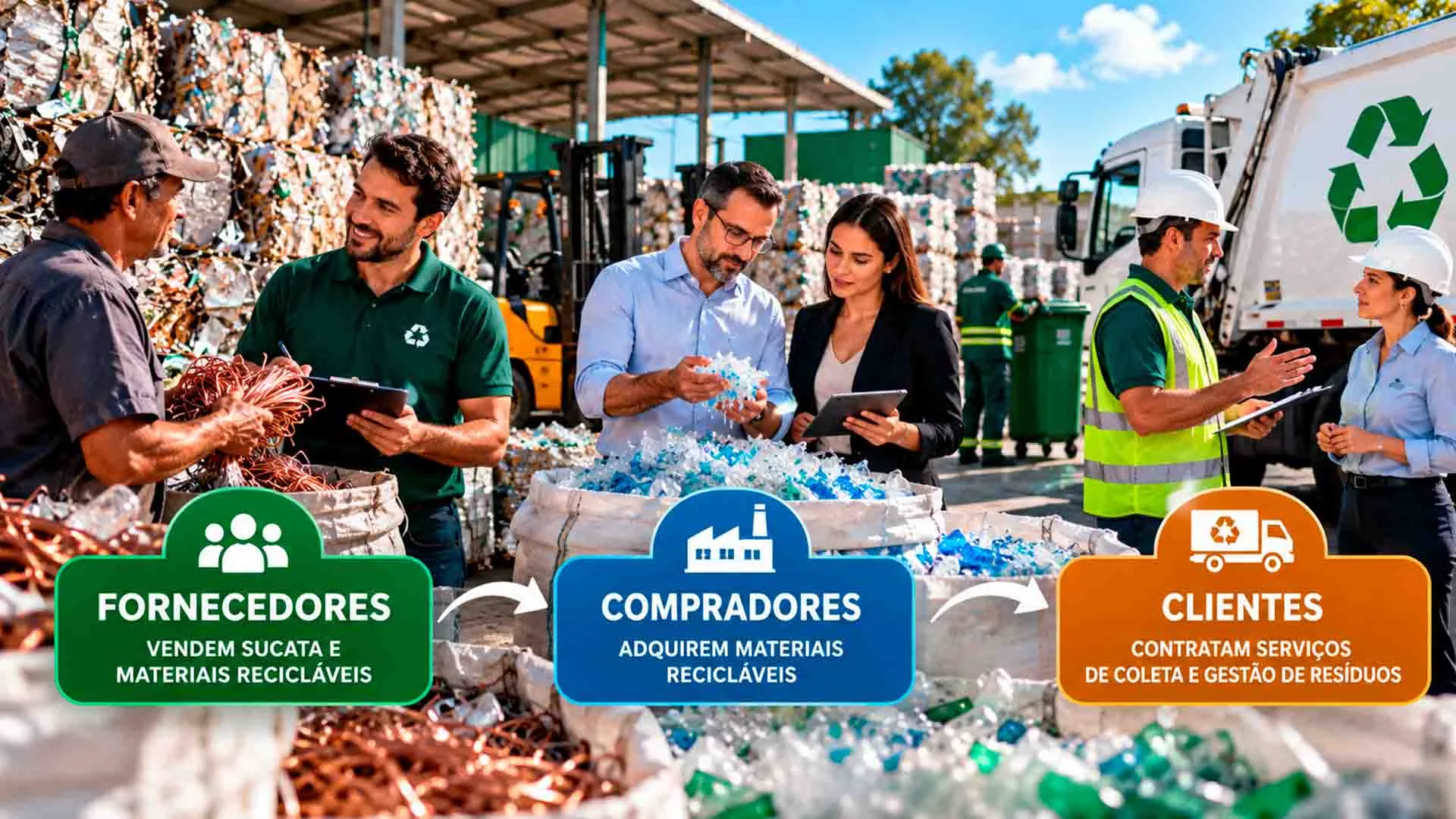 Marketing de reciclagem fornecedores compradores e clientes