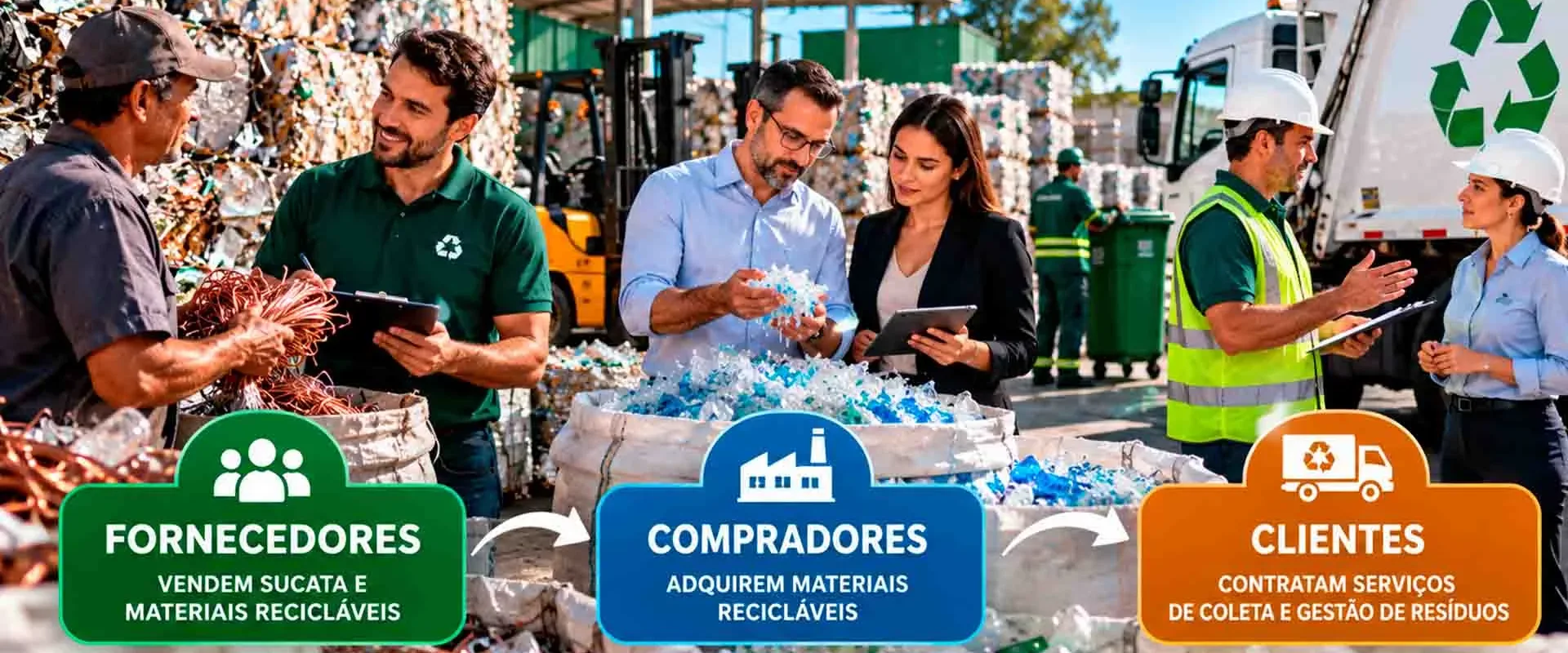 Marketing de reciclagem fornecedores compradores e clientes